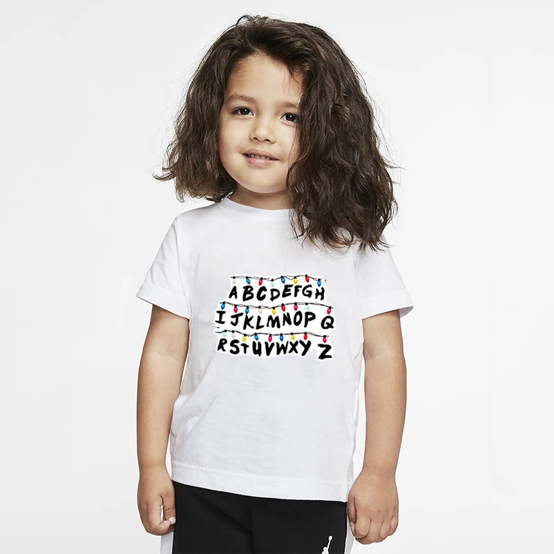Хлопковые футболки для мальчиков и девочек с принтом «странные вещи» футболка из модала с круглым вырезом одежда для малышей Повседневная футболка с короткими рукавами