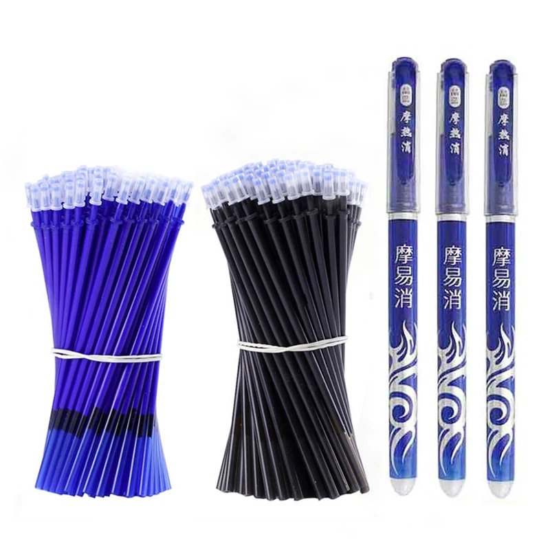 1 + 1 + 70 unids/set borrable recambio de pluma de Gel varilla 0,5mm tinta azul y negra pluma borrable lavable manija para la escuela de escritura papelería pluma de Gel