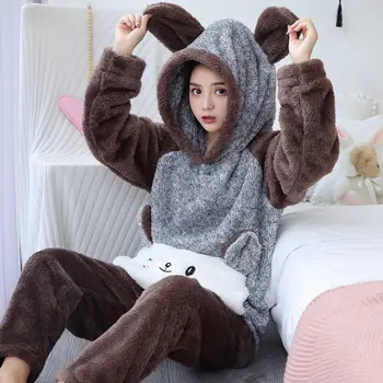 Winter Thick Warm Flannel Pajamas Sets For Women Sleepwear Home Clothing Pajama Home Wear Pyjamas Set 4