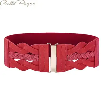 

2020 Women PU Weave Blet Fashion Elastic Wide Belt Dress Accessories Metal Buckle Wiastband Belt For Women