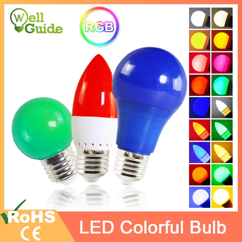 Светодиодная лампа E27 E14 3 вт 5 7 RGB светодиодная свеча A60 A50 G45 C35 цветная SMD 2835 220 в