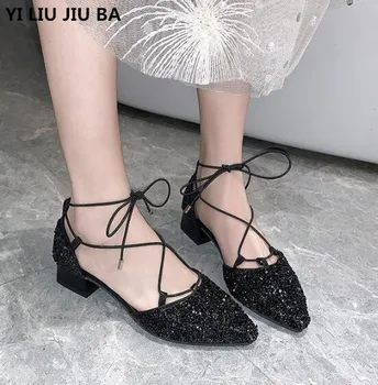 

hot sale women Pumps mid Heels Shoes woman Platform Fashion Pointed Toe Wedding dress Square heel women shoes mujer zapatos P228