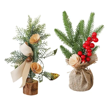 

2Pcs Christmas Decorations Mini Small Christmas Tree Desktop Window Decoration Snowman Colorful - brown & red