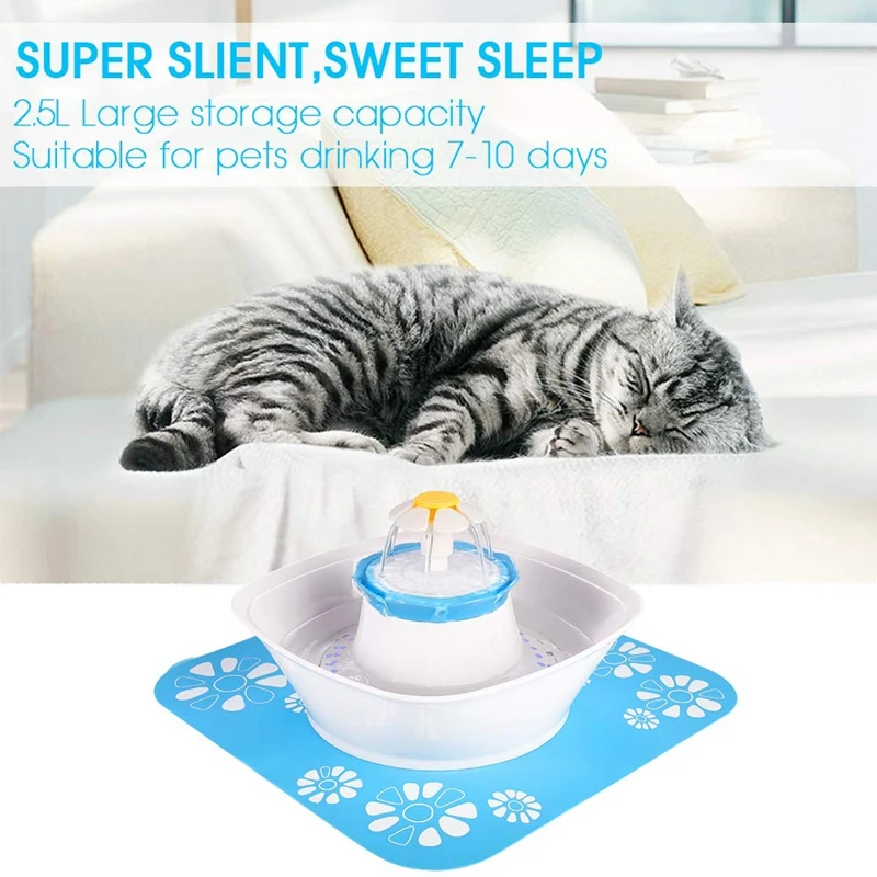 Pet Fountain, 84Oz/2.5L Automatic Cat Water Fountain Dog Water Dispenser with 1 Silicone Mat for Cats, Dogs, Multiple Pets US Pl