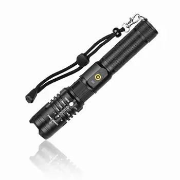 

Black LED Flashlight Zoom Torch XHP50 Powerful Super Bright Flashlight Hunting Light Lantern USB Charging