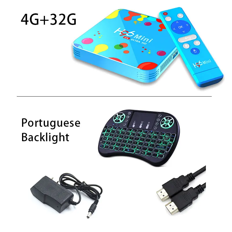 Телеприставка Allwinner H6 quad core 6K Android 9,0 9 Smart tv box brasil H96 Mini 4G 128G air mouse Mali T720 медиаплеер - Цвет: Portuguese 4G 32G