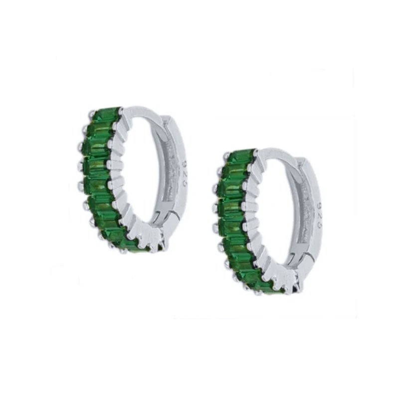 100% S925 Sterling Silver CZ Pendientes Micro Pave Green Zircon Earrings Stud Earring For Women Girl Birthday Party Gift Jewerly