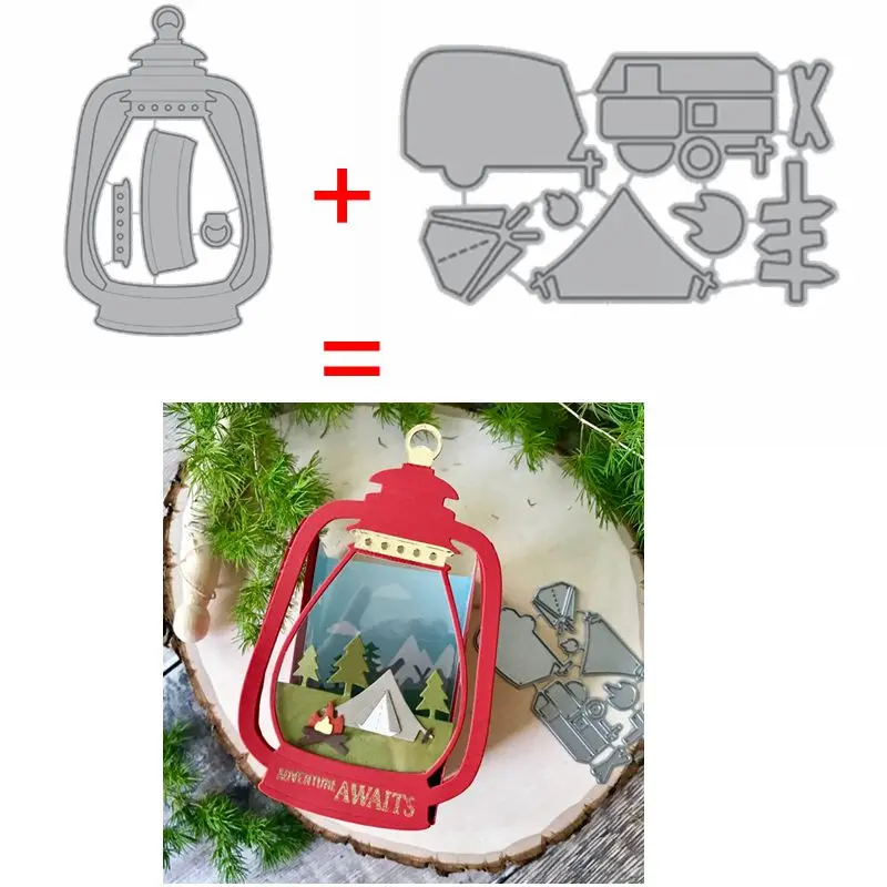 

Hangable Retro Oil Lamp Match RV Tent Signpost Fire Camping Metal Cutting Dies DIY Making Card Scrapbooking Craft Paper New Dies