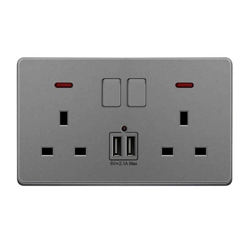 

Wall Power Switch Socket Universal 2.1A Dual USB Charger Port LED Indicator UK