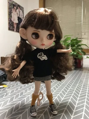 2pcs/set Blyth Doll Clothes Black T-shirt, plaid skirt for Blyth, Azone OB24 OB23 1/6 doll accessories