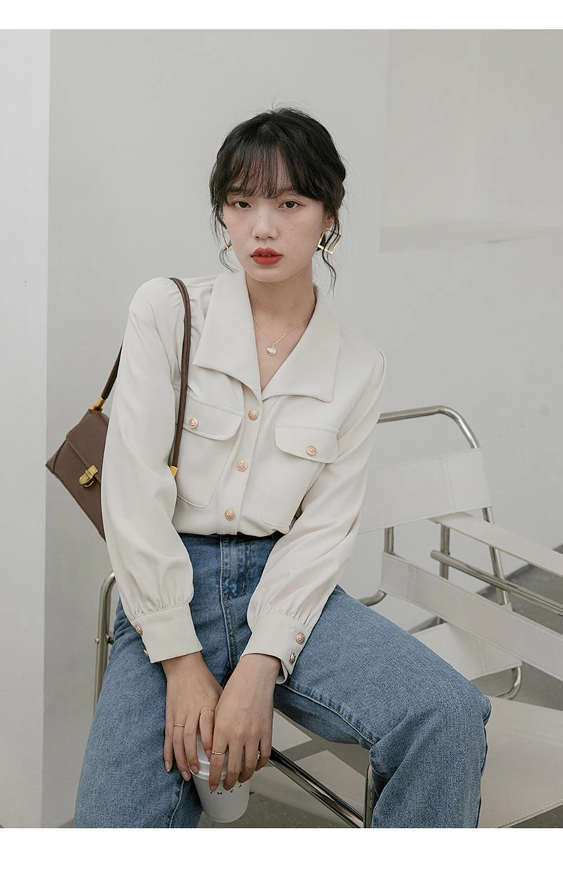 Fashion Women's White Shirt Long Sleeve 