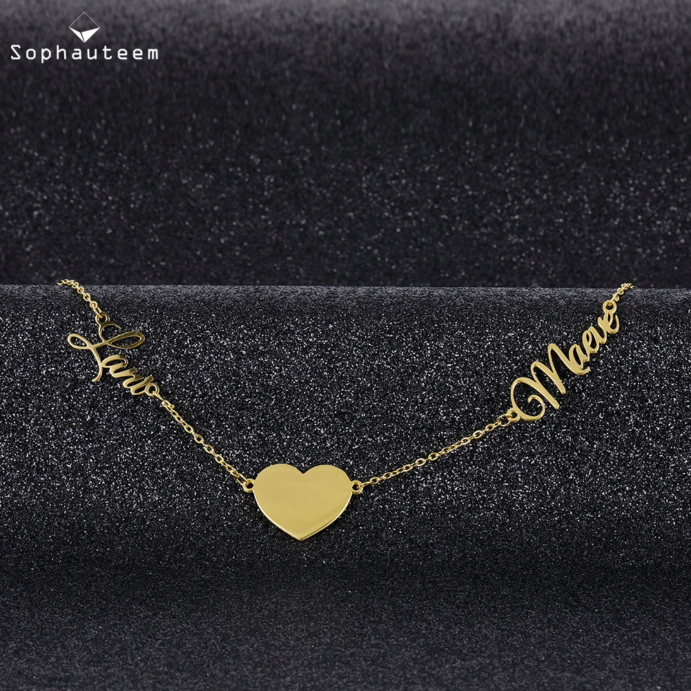 

Custom Necklace with Name 2Names Old English Font Personalised Heart Shap Letter Pendant Necklace for Women Custom Jewelry Gift