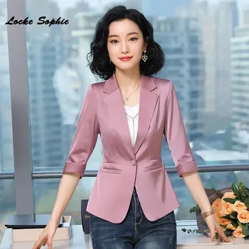 

1pcs Women's Plus size Blazers coats 2020 Summer Fashion cotton blend smooth Small Suits jackets ladies Skinny Blazers Suits