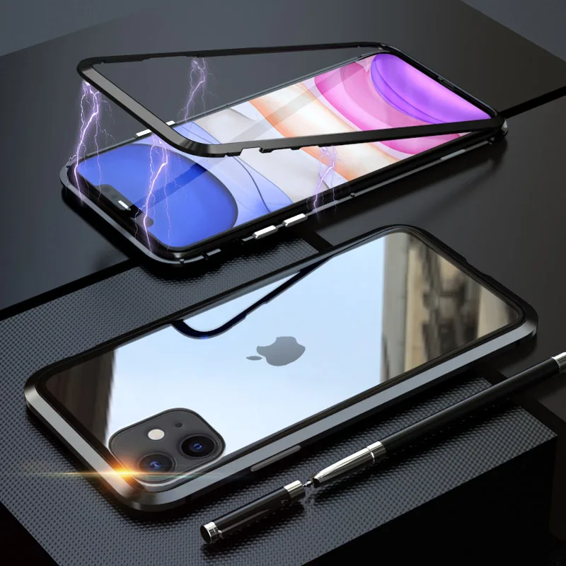 Роскошный Магнитный адсорбционный чехол для телефона iPhone 11 Pro Max, чехол, магнитный чехол для iPhone 11 Pro Max, противоударный чехол - Цвет: Black