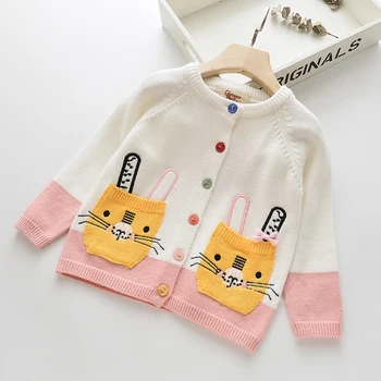 

Toddlers Girls Cardigans Cartoon Animal Embroidery Children Cotton Knitwear Coat Spring Autumn Kids Girls Sweater