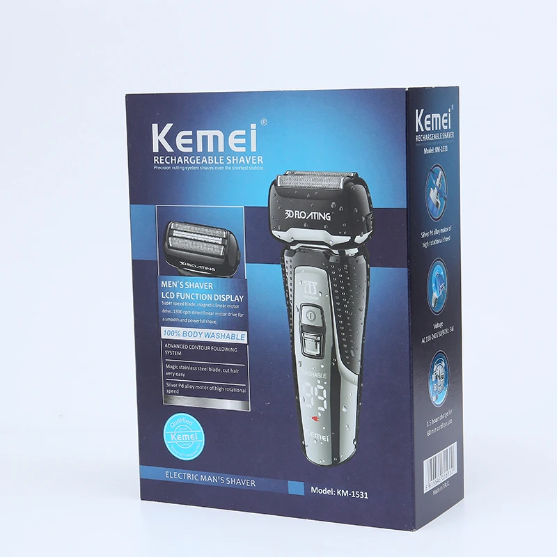 Kemei 220 В электробритва умный светодиодный дисплей бритва USB портотивная Зарядка для бритвы мужские высококачественные повседневные предметы первой необходимости KM-1531
