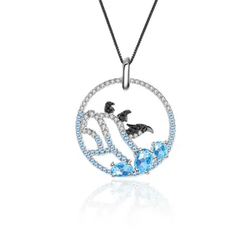 

GEM'S BALLET Cute Glacier Penguin Pendant Natural Blue Topaz 925 sterling Silver Handcrafted Necklace For Women Fine Jewelry