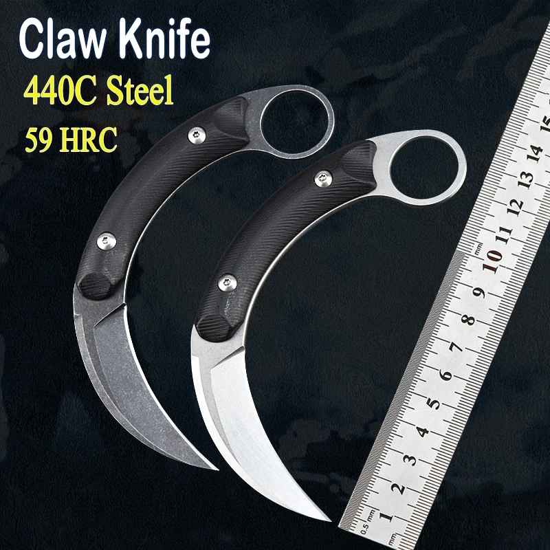 440C Claw Knife Karambit Hunting Tactical Neck Fixed Knives CS GO Defense Outdoor Camping Rescue K Sheath Tool | Инструменты