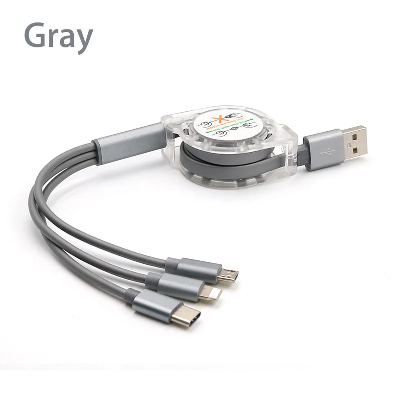 Gray 3 в 1 Выдвижной Мульти usb зарядный кабель Micro usb type C для huawei P30 p20 honor 20i 9 lite Мобильный телефон samsung S10 xiaomi - Тип штекера: Gray