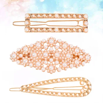 

3pcs Assorted Shape Hairpins Fake Pearl Hair Clips Charmful Bang Clips Hair Accessory for Daily Party