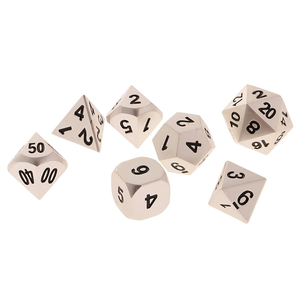Настольные игральные кости 7 шт. d4 d6 d8 d10 d12 d20 цифровой для RPG DND игрушка серебро