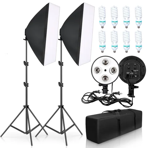 Suporte para Estúdio de Fotografia de Kit com 8pcs Fotografia Quatro Lâmpada Softbox Suave Box Acessórios Tripé Suporte para Estúdio de 50x70cm