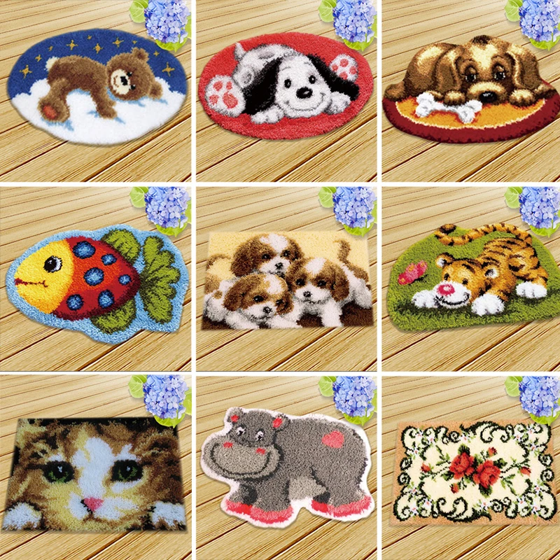 Baratos Kit de alfombra de gancho DIY de knoopkussenen Kit de alfombra de bordado de Knooppakket cojín de pestillo gancho Tapijt foamiran para bordado