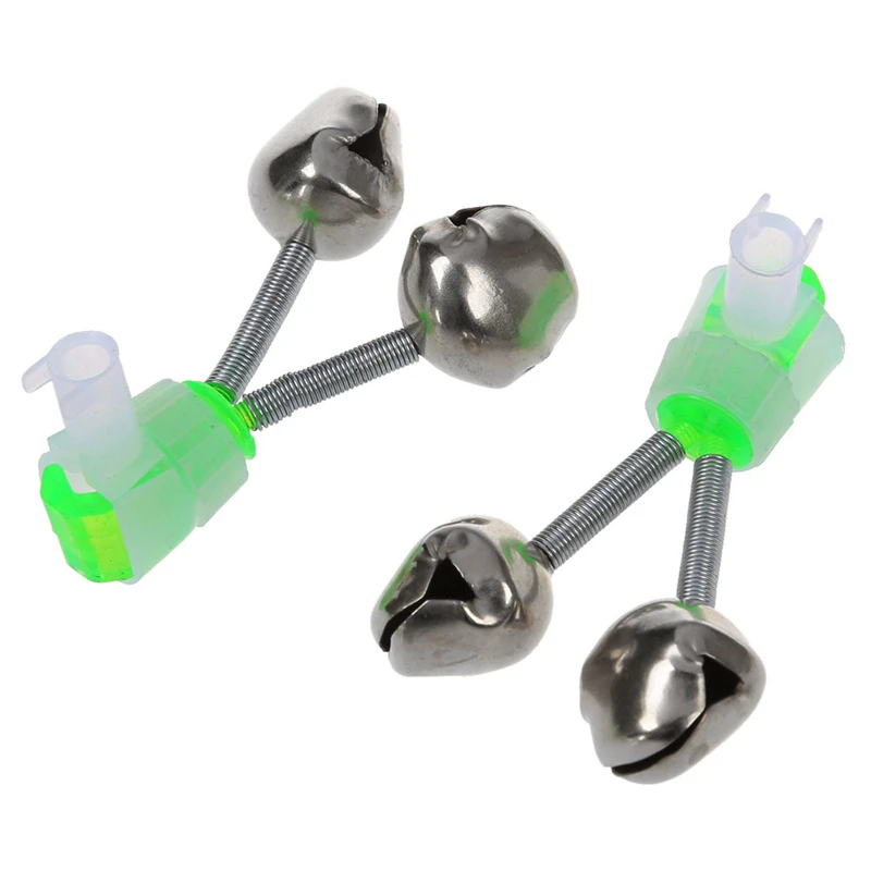 

6 Pcs Fishing Rod Tip Green Silver Tone Double Bell Bait Alarm Ring
