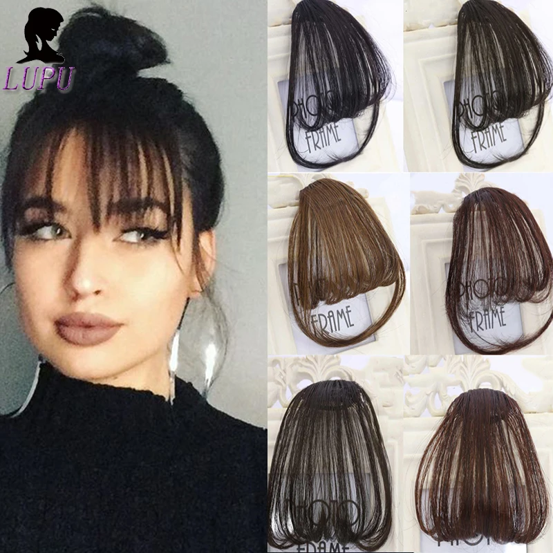 Черно коричневые тупые челки LUPU с зажимом для наращивания синтетических волос