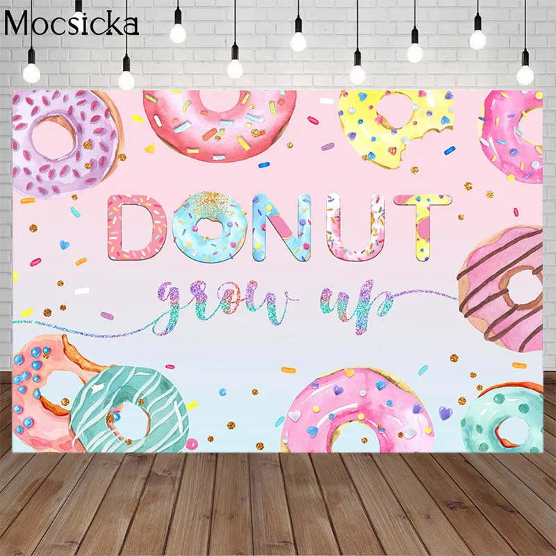 Mocsicka Sweet Donut Birthday Photography Fondali Grow Up Candy Decoration Supplies Child 1St Cake Smash Background Photocall