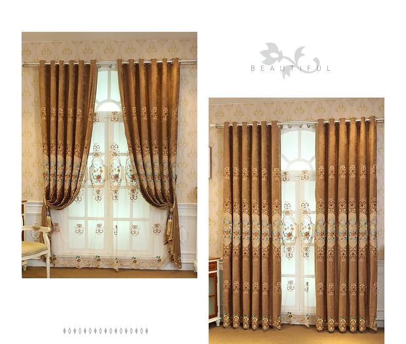 Высококачественная шелковая вышитая Роскошная штора в европейском стиле для ливеринга, занавески с бисером и тюлем по индивидуальному заказу