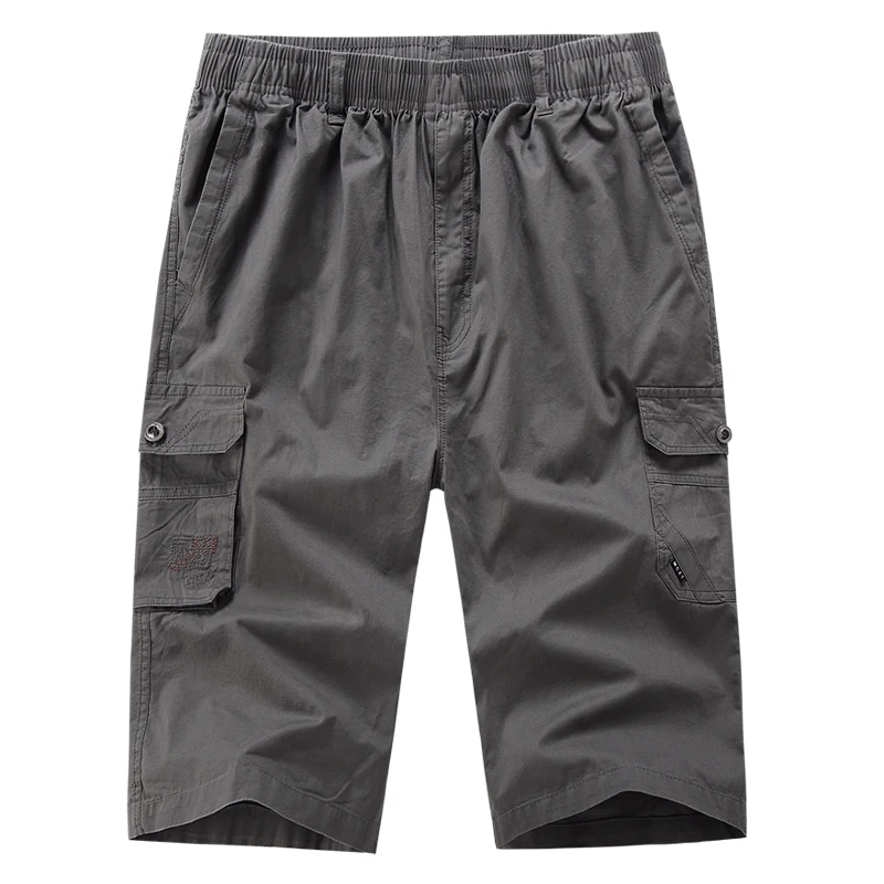 Mens Pants Tactical Military Cargo Pants Men Cotton Summer Mens Trousers with Side Pockets Calf-Length Pants Flat Elastic Waist