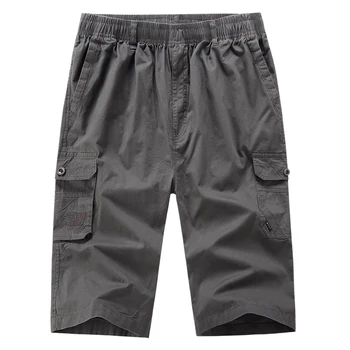 

Mens Pants Tactical Military Cargo Pants Men Cotton Summer Mens Trousers with Side Pockets Calf-Length Pants Flat Elastic Waist