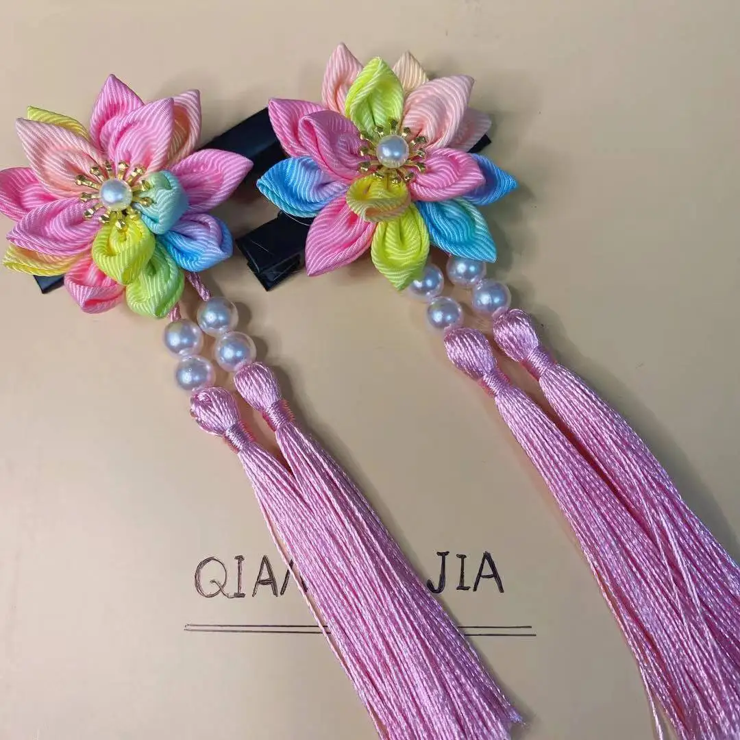 

Handmade Chinese Hanfu Hair Clips Pearl Tassel DIY Rainbow Girls Hair Accessories Hairpeice Barrettes Festival Hairgrips 106