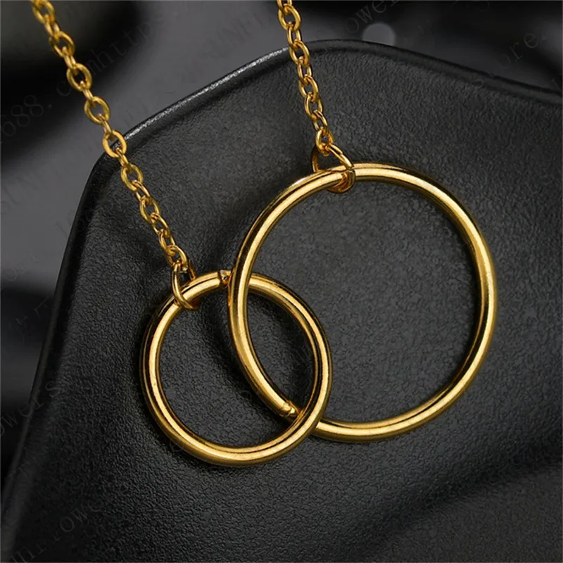 

Gold Double Circle Interlock Clavicle Short Necklace Women Men Vintage Jewelry Infinity Two Round Collier Femme Best Friend Gift