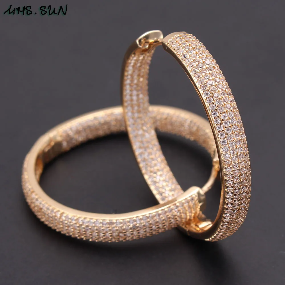 MHS.SUN Luxury AAA серьги кольца с цирконом для женщин золотого цвета круглая серьга