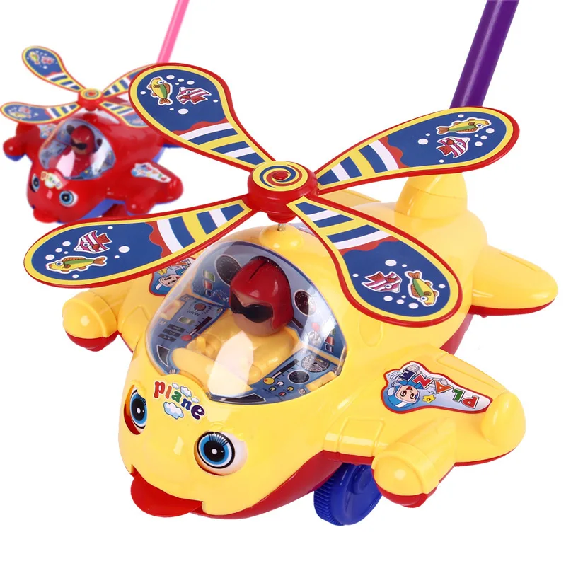 Baby Toddler Cart Educational Toy Single Pole Children Pushing Music Bell Hand Push Airplane Tongue 1-3 Years Old