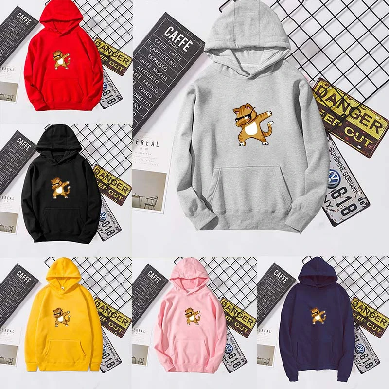 

Autumn Winter 2019 Couple Clothes Cute Cat Print Long Sweatshirt Regular Hoody Ladies Casual Cotton Women Hoodies Streetwear