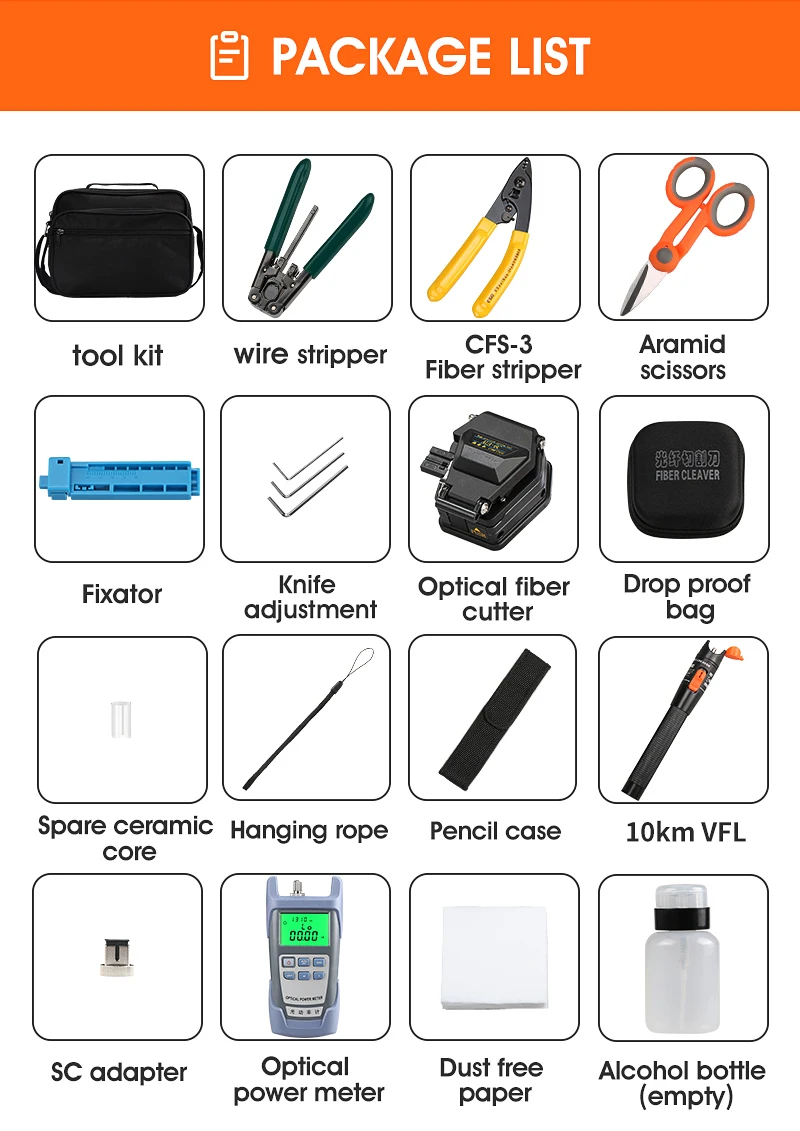 Fiber Optic FTTH Tool Kit 16pcs/set with Optical