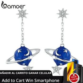 

BAMOER 925 Sterling Silver Secret Planet Moon Star Drop Earrings for Women Clear Cubic Zircon Sterling Silver Jewelry BSE016