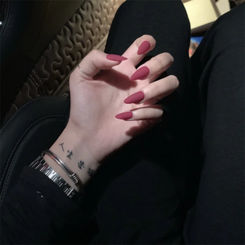 Новые матовые накладные ногти на шпильках, модные розовые, красные, одноцветные, Длинные накладные ногти, матовые для женщин, искусственные ногти с клеем
