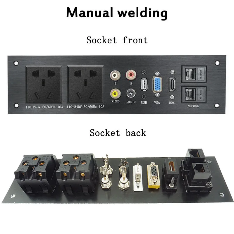 Мультимедийная Информационная панель из алюминиевого сплава 2AC розетки сети 3,5 Jack аудио видео HDMI USB VGA левый и правый канал - Цвет: AU SOCKET