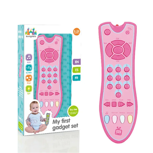 Детские ТВ пульт дистанционного управления звуковой мобильный телефон испанский Bambini Telefono французский раннего образования сенсорные игрушки машина для детей - Color: pink