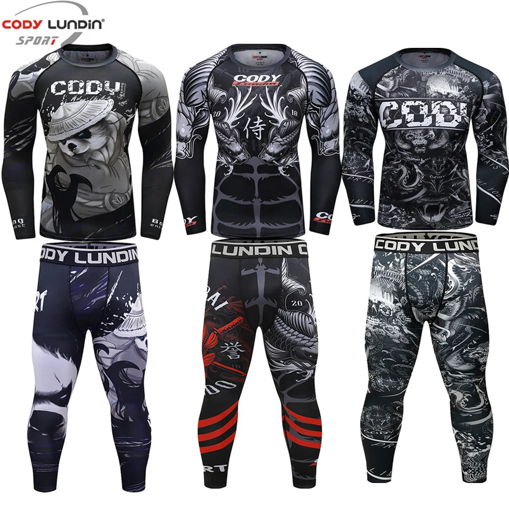 Brand New Bjj Gi Mma Compression Rashguard Male T Shirt +pant Work Out ...