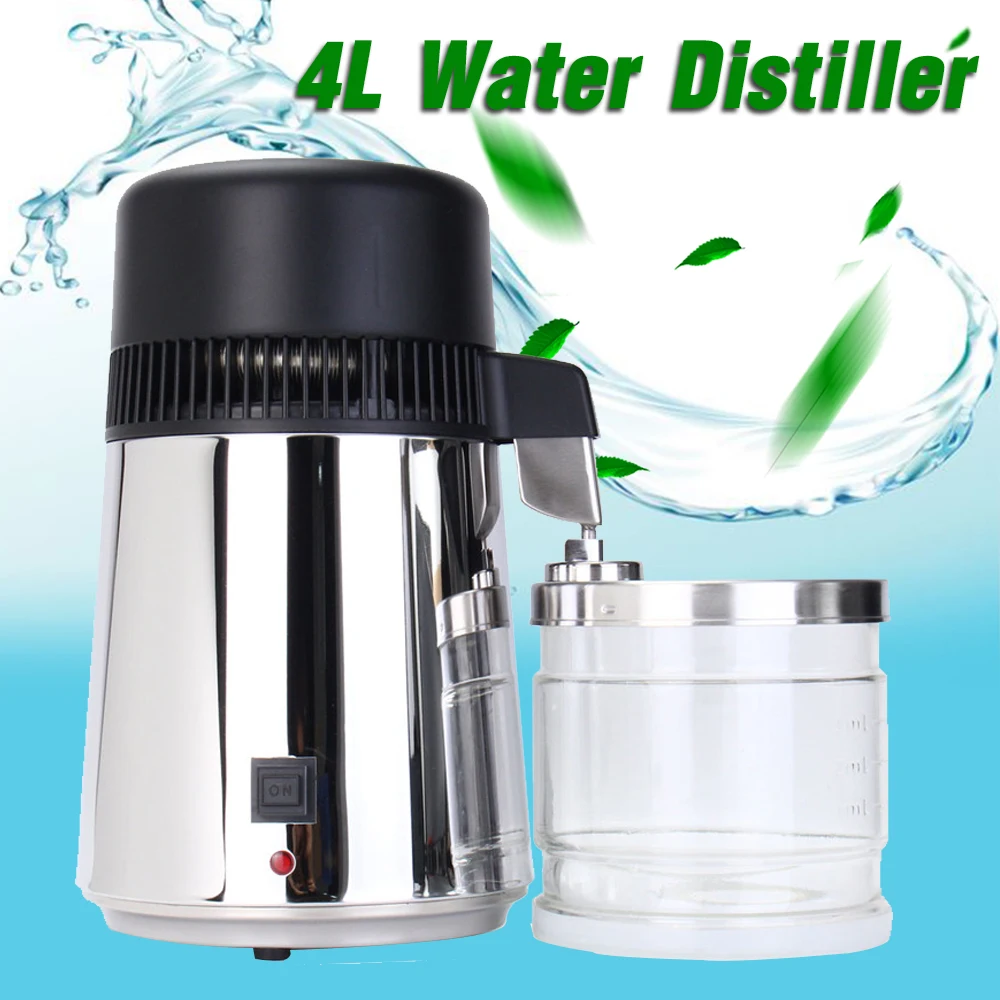 

110V/220V 750W 4L 304 Stainless Steel Housing Use Capacity Pure Water Distiller Purifier Container Filter Distilled Water Device