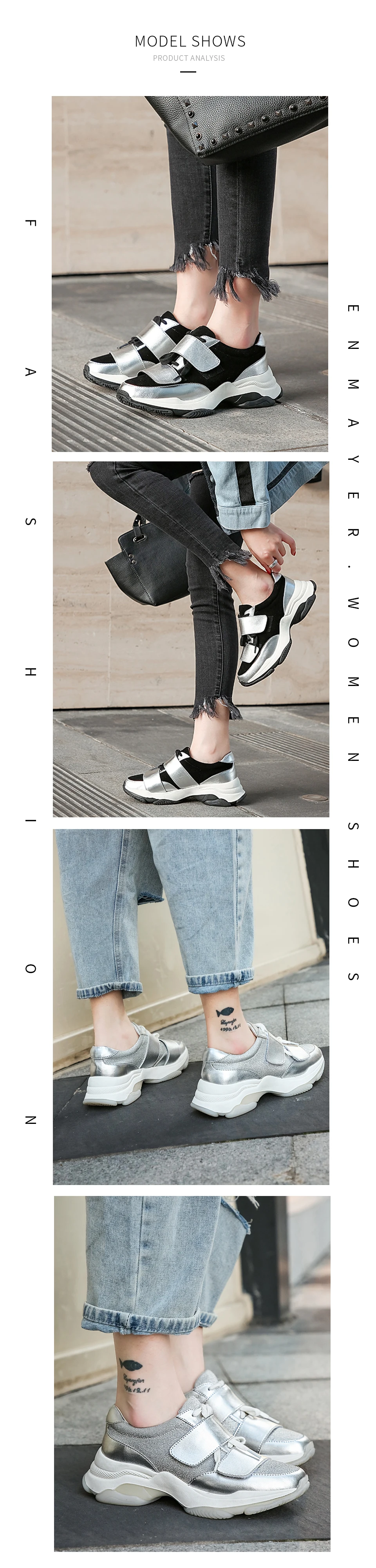 ENMAYER/модные женские туфли-лодочки на Повседневное на застежке-липучке женская обувь танкетка на Для женщин спортивная обувь круглый носок из натуральной кожи модная обувь размер 34–39