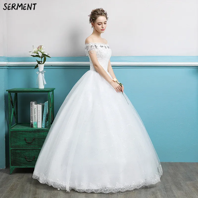 

Wedding Dress 2019 Spring and Summer New Bride's Shoulder-to-shoulder V-neck Slim and Elegant