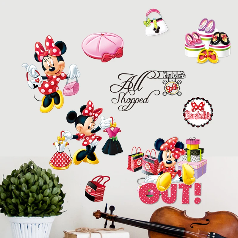 Cartoon Fashion Mickey Minnie Wall Stickers For Kids Rooms Girls Gifts Home Decor Disney Wall Decals Pvc Mural Art Diy Poster