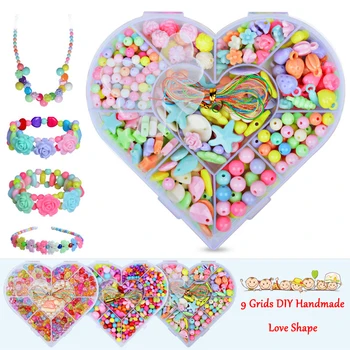 

Diy Handmade Beaded DIY Toy With Accessory Set Children Creative 9 Grid Girl Jewelry Making Toys Educational Toys Children Gift