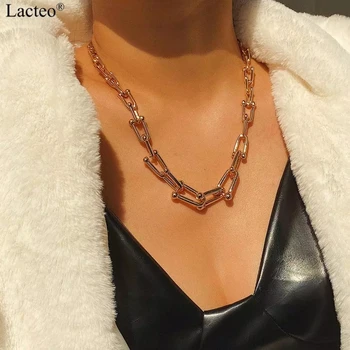 

Lacteo Exaggerated U Shaped Chain Choker Necklace for Women 2020 Steam-Punk Golden Cross Charm Necklace Fashion Jewelry